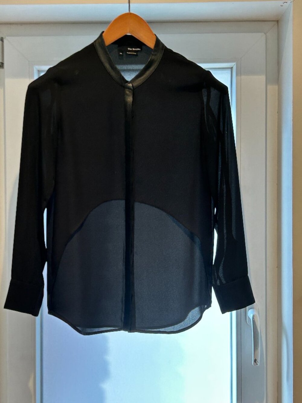 The Kooples Black Blouse w/ Leather Collar & Piping XS